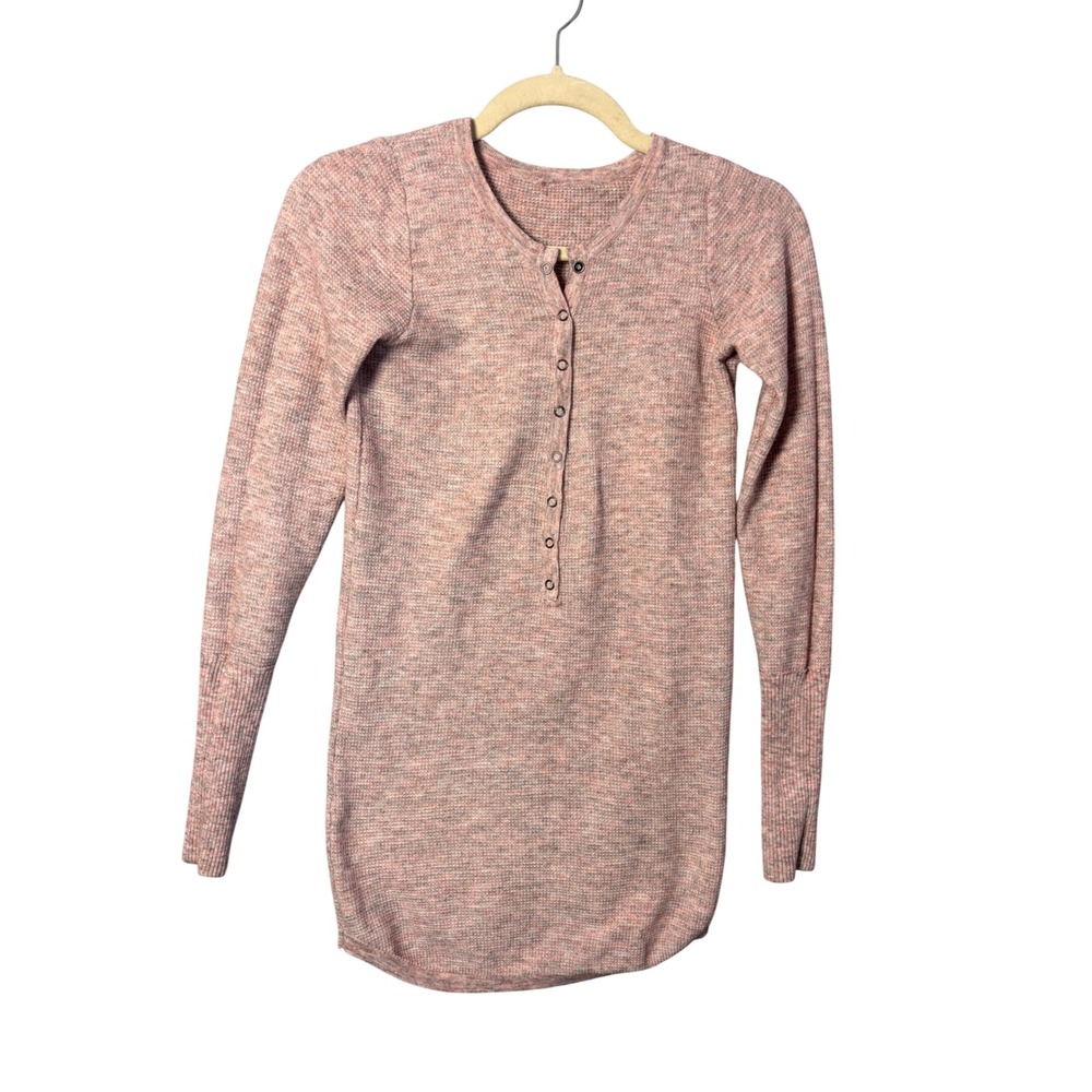 Free People Women Henley XS Pink Space Dye Thermal Long Sleeve Waffle Cozy Boho